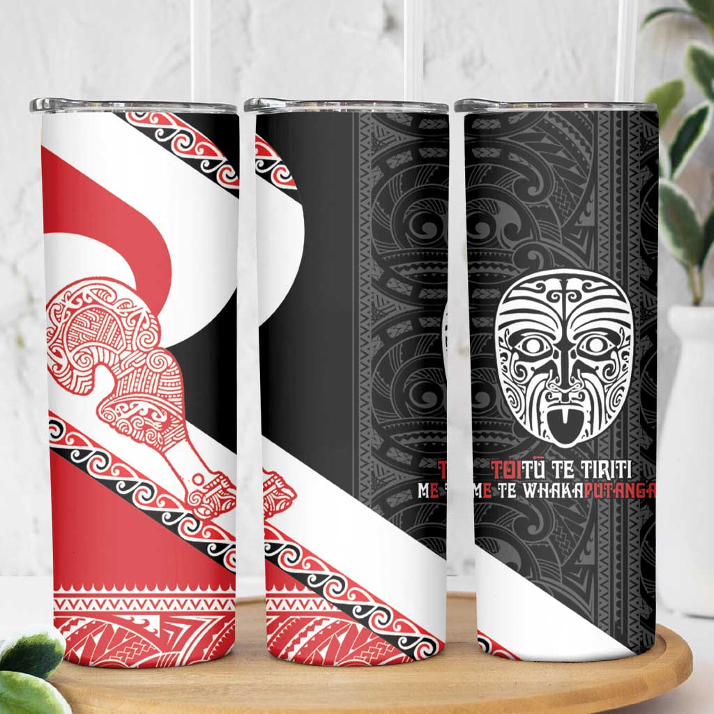 Toitu Te Tiriti Me Te Whakaputanga Skinny Tumbler Maori Wahaika With Haka Face LT14 - Polynesian Pride