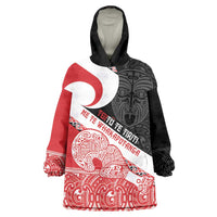 Toitu Te Tiriti Me Te Whakaputanga Wearable Blanket Hoodie Maori Wahaika With Haka Face LT14 One Size Red - Polynesian Pride