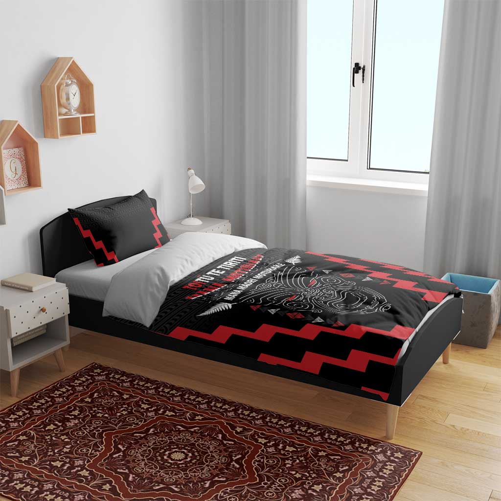 Personalised Toitu Te Tiriti Mana Maori Motuhake Bedding Set Aotearoa Haka Face Mix Poutama Art