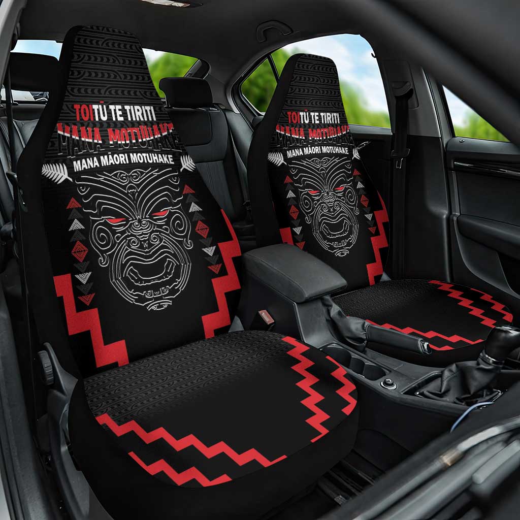 Personalised Toitu Te Tiriti Mana Maori Motuhake Car Seat Cover Aotearoa Haka Face Mix Poutama Art LT14 One Size Black - Polynesian Pride