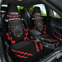 Personalised Toitu Te Tiriti Mana Maori Motuhake Car Seat Cover Aotearoa Haka Face Mix Poutama Art LT14 One Size Black - Polynesian Pride