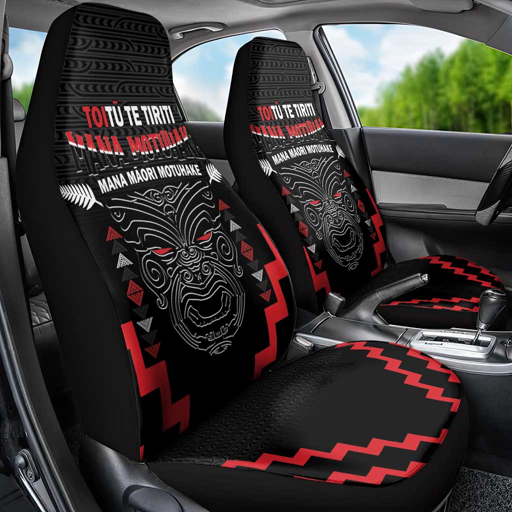 Personalised Toitu Te Tiriti Mana Maori Motuhake Car Seat Cover Aotearoa Haka Face Mix Poutama Art LT14 - Polynesian Pride