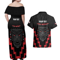 Personalised Toitu Te Tiriti Mana Maori Motuhake Couples Matching Off Shoulder Maxi Dress and Hawaiian Shirt Aotearoa Haka Face Mix Poutama Art LT14 - Polynesian Pride