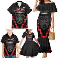 Personalised Toitu Te Tiriti Mana Maori Motuhake Family Matching Mermaid Dress and Hawaiian Shirt Aotearoa Haka Face Mix Poutama Art LT14 - Polynesian Pride