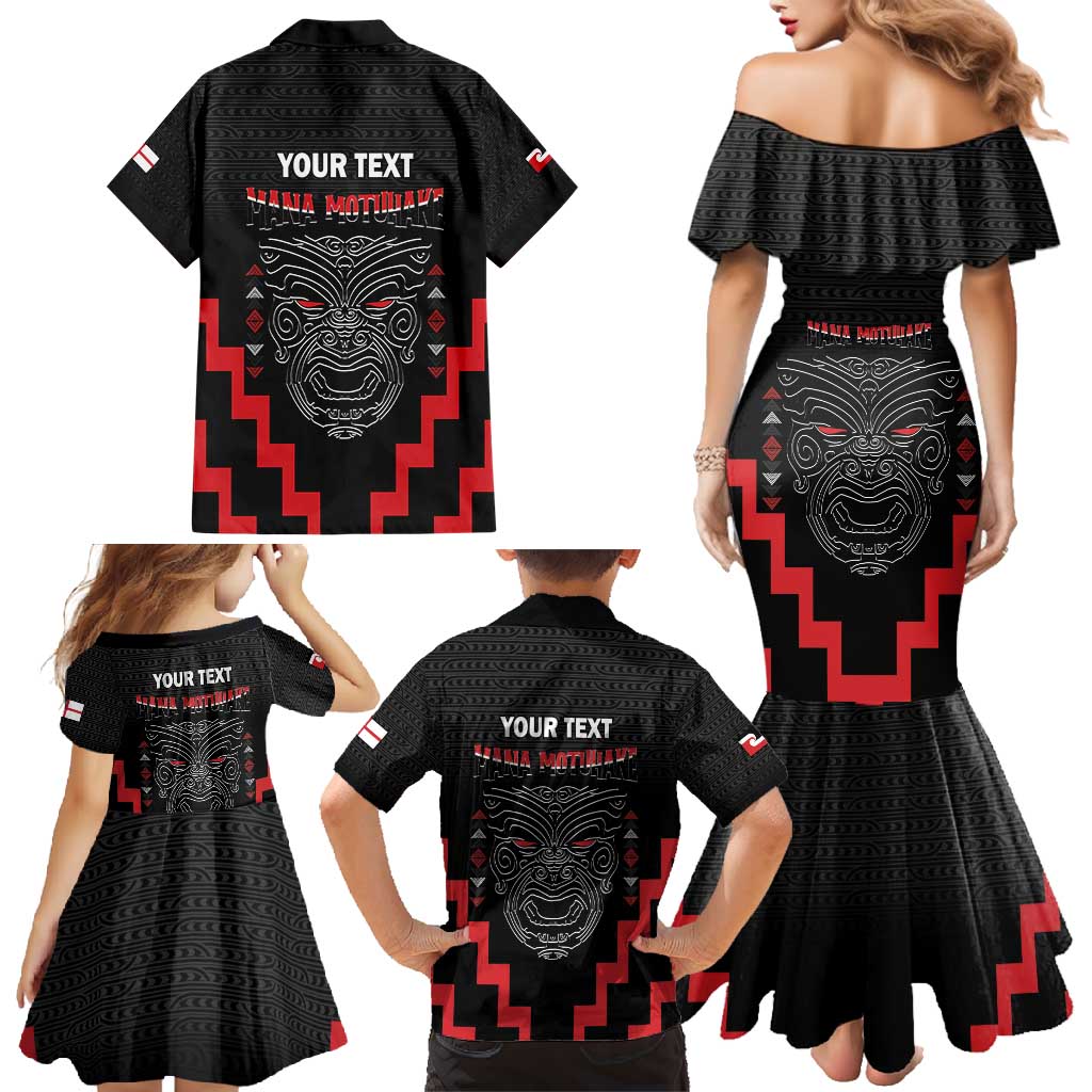 Personalised Toitu Te Tiriti Mana Maori Motuhake Family Matching Mermaid Dress and Hawaiian Shirt Aotearoa Haka Face Mix Poutama Art LT14 - Polynesian Pride