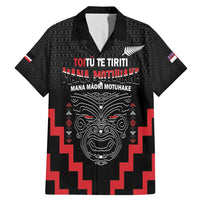 Personalised Toitu Te Tiriti Mana Maori Motuhake Family Matching Mermaid Dress and Hawaiian Shirt Aotearoa Haka Face Mix Poutama Art LT14 Dad's Shirt - Short Sleeve Black - Polynesian Pride