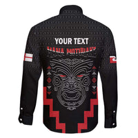 Personalised Toitu Te Tiriti Mana Maori Motuhake Family Matching Off The Shoulder Long Sleeve Dress and Hawaiian Shirt Aotearoa Haka Face Mix Poutama Art LT14 - Polynesian Pride