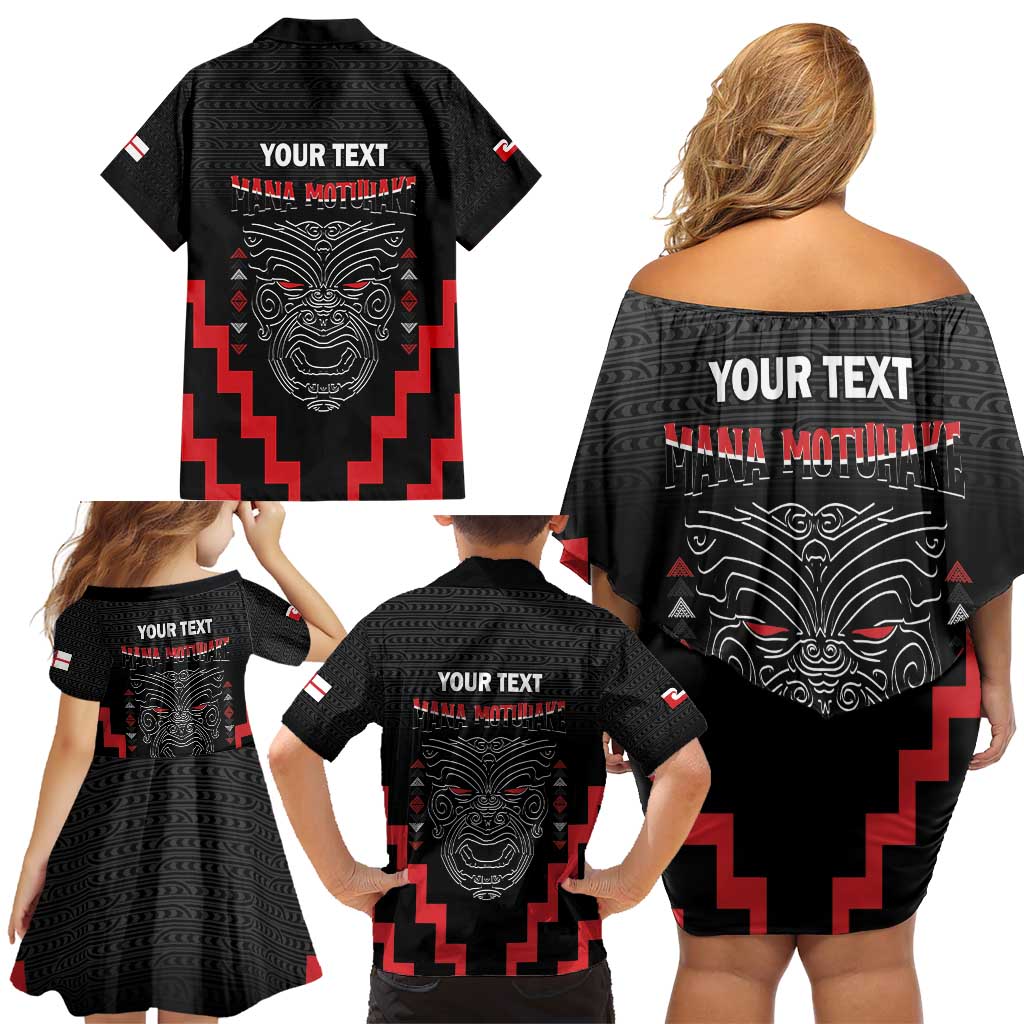 Personalised Toitu Te Tiriti Mana Maori Motuhake Family Matching Off Shoulder Short Dress and Hawaiian Shirt Aotearoa Haka Face Mix Poutama Art LT14 - Polynesian Pride