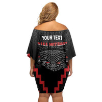 Personalised Toitu Te Tiriti Mana Maori Motuhake Family Matching Off Shoulder Short Dress and Hawaiian Shirt Aotearoa Haka Face Mix Poutama Art LT14 - Polynesian Pride