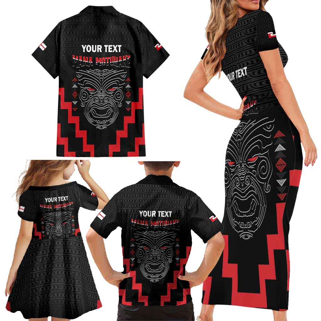 Personalised Toitu Te Tiriti Mana Maori Motuhake Family Matching Short Sleeve Bodycon Dress and Hawaiian Shirt Aotearoa Haka Face Mix Poutama Art LT14 - Polynesian Pride
