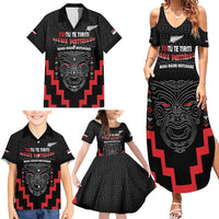 Personalised Toitu Te Tiriti Mana Maori Motuhake Family Matching Summer Maxi Dress and Hawaiian Shirt Aotearoa Haka Face Mix Poutama Art LT14 - Polynesian Pride