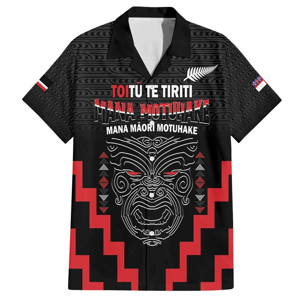 Personalised Toitu Te Tiriti Mana Maori Motuhake Family Matching Summer Maxi Dress and Hawaiian Shirt Aotearoa Haka Face Mix Poutama Art LT14 Dad's Shirt - Short Sleeve Black - Polynesian Pride