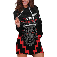 Personalised Toitu Te Tiriti Mana Maori Motuhake Hoodie Dress Aotearoa Haka Face Mix Poutama Art LT14 Black - Polynesian Pride
