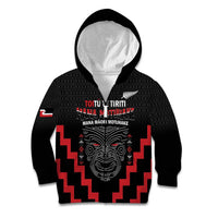 Personalised Toitu Te Tiriti Mana Maori Motuhake Kid Hoodie Aotearoa Haka Face Mix Poutama Art LT14 Zip Hoodie Black - Polynesian Pride