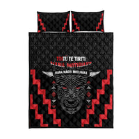 Personalised Toitu Te Tiriti Mana Maori Motuhake Quilt Bed Set Aotearoa Haka Face Mix Poutama Art