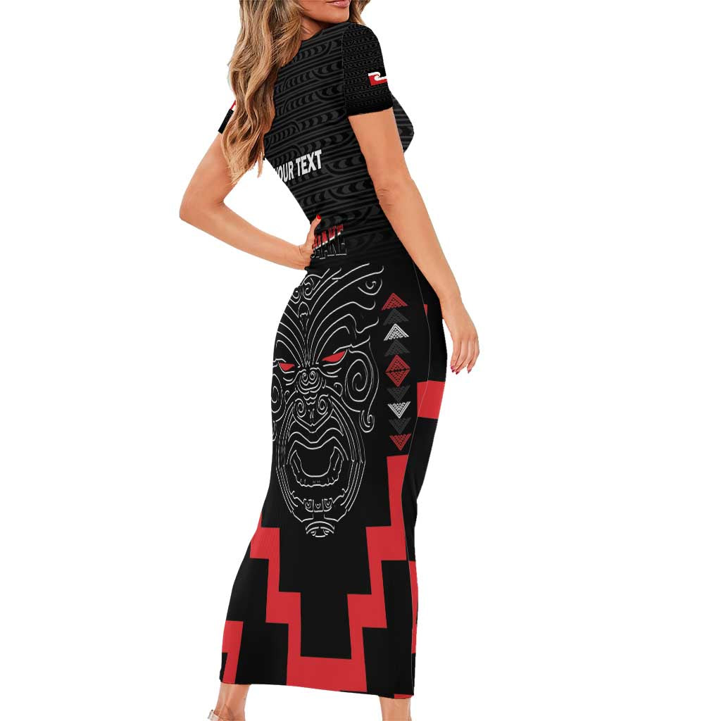 Personalised Toitu Te Tiriti Mana Maori Motuhake Short Sleeve Bodycon Dress Aotearoa Haka Face Mix Poutama Art LT14 - Polynesian Pride