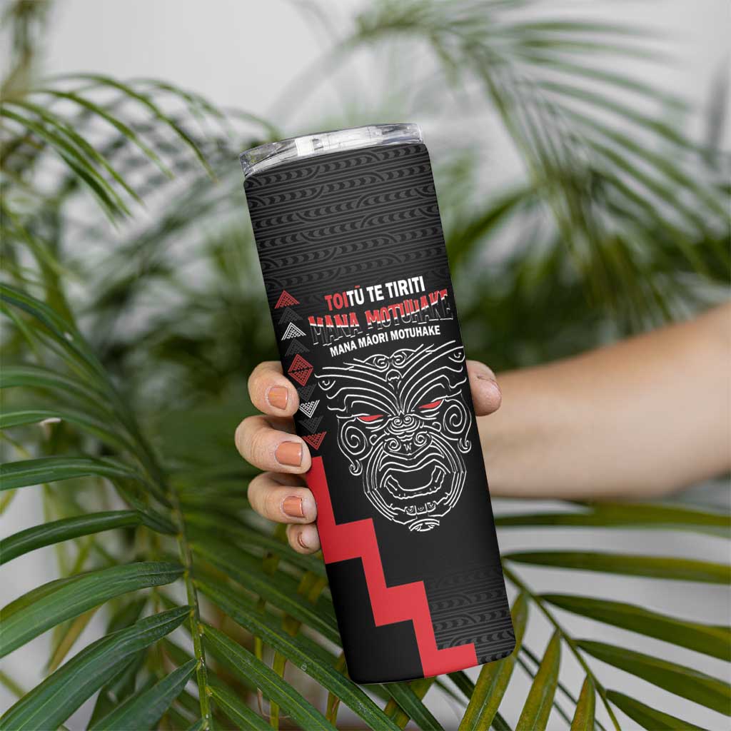 Toitu Te Tiriti Mana Maori Motuhake Skinny Tumbler Aotearoa Haka Face Mix Poutama Art LT14 - Polynesian Pride