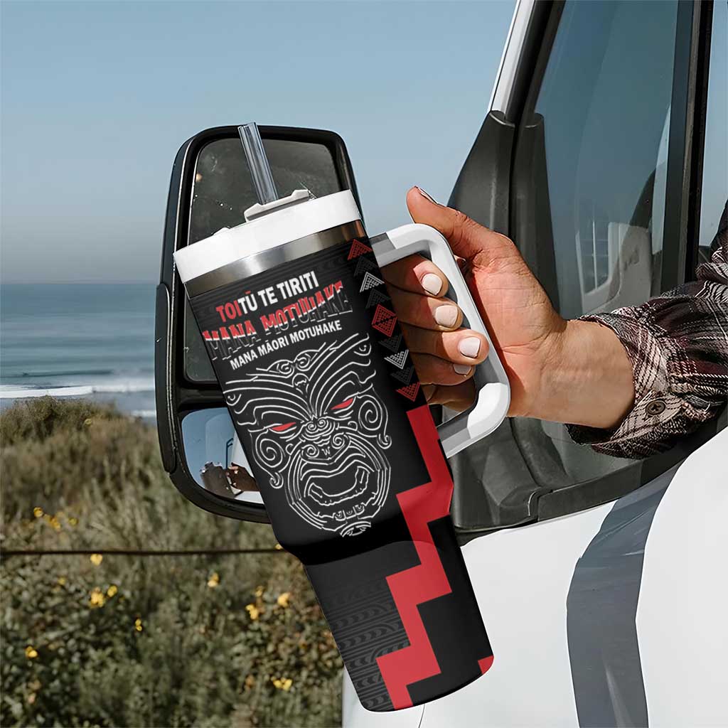 Toitu Te Tiriti Mana Maori Motuhake Tumbler With Handle Aotearoa Haka Face Mix Poutama Art
