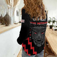 Personalised Toitu Te Tiriti Mana Maori Motuhake Women Casual Shirt Aotearoa Haka Face Mix Poutama Art LT14 - Polynesian Pride