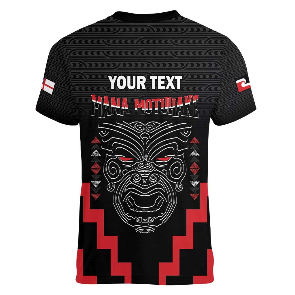 Personalised Toitu Te Tiriti Mana Maori Motuhake Women V-Neck T-Shirt Aotearoa Haka Face Mix Poutama Art