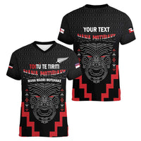 Personalised Toitu Te Tiriti Mana Maori Motuhake Women V-Neck T-Shirt Aotearoa Haka Face Mix Poutama Art