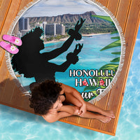 Personalised Honolulu Aloha Hawaii Beach Blanket Tropical Leaves With Hula Girl LT14 - Polynesian Pride