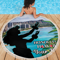 Personalised Honolulu Aloha Hawaii Beach Blanket Tropical Leaves With Hula Girl LT14 - Polynesian Pride