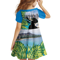 Personalised Honolulu Aloha Hawaii Family Matching Off Shoulder Long Sleeve Dress and Hawaiian Shirt Tropical Leaves With Hula Girl LT14 - Polynesian Pride