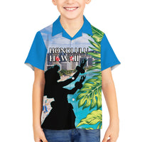 Personalised Honolulu Aloha Hawaii Kid Hawaiian Shirt Tropical Leaves With Hula Girl LT14 Kid Blue - Polynesian Pride