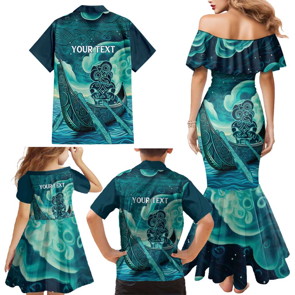 Personalised New Zealand Waitangi Day Family Matching Mermaid Dress and Hawaiian Shirt Hei Tiki With Maori Waka - Whakarare Pattern LT14 - Polynesian Pride