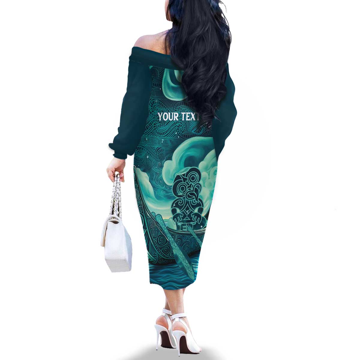 Personalised New Zealand Waitangi Day Family Matching Off The Shoulder Long Sleeve Dress and Hawaiian Shirt Hei Tiki With Maori Waka - Whakarare Pattern LT14 - Polynesian Pride