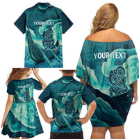 Personalised New Zealand Waitangi Day Family Matching Off Shoulder Short Dress and Hawaiian Shirt Hei Tiki With Maori Waka - Whakarare Pattern LT14 - Polynesian Pride
