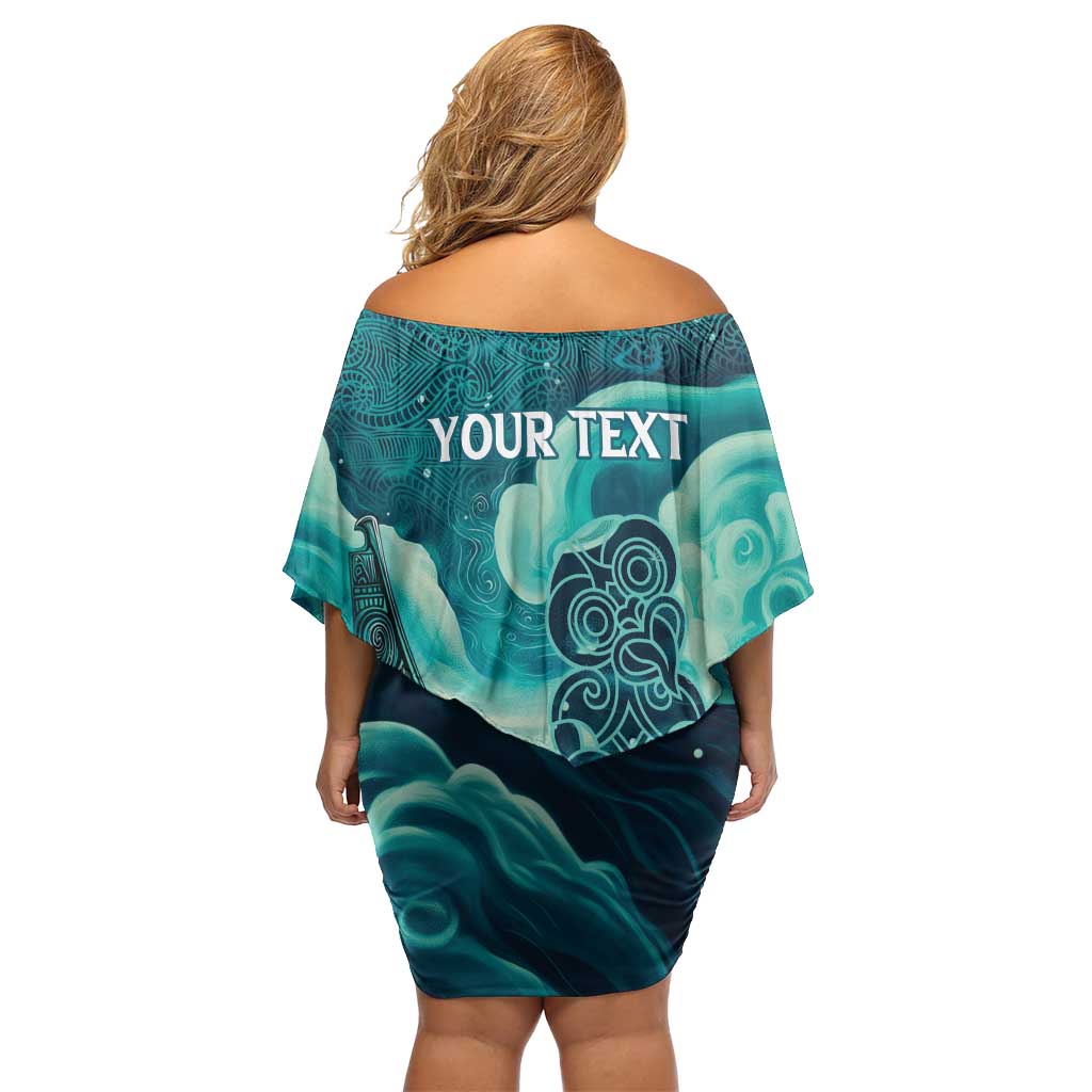 Personalised New Zealand Waitangi Day Family Matching Off Shoulder Short Dress and Hawaiian Shirt Hei Tiki With Maori Waka - Whakarare Pattern LT14 - Polynesian Pride