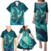 Personalised New Zealand Waitangi Day Family Matching Puletasi and Hawaiian Shirt Hei Tiki With Maori Waka - Whakarare Pattern LT14 - Polynesian Pride