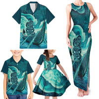Personalised New Zealand Waitangi Day Family Matching Tank Maxi Dress and Hawaiian Shirt Hei Tiki With Maori Waka - Whakarare Pattern LT14 - Polynesian Pride