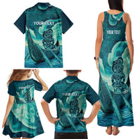 Personalised New Zealand Waitangi Day Family Matching Tank Maxi Dress and Hawaiian Shirt Hei Tiki With Maori Waka - Whakarare Pattern LT14 - Polynesian Pride