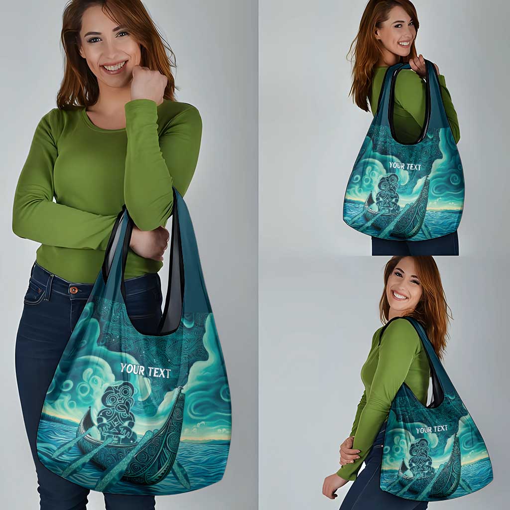 Personalised New Zealand Waitangi Day Grocery Bag Hei Tiki With Maori Waka - Whakarare Pattern