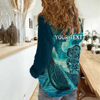 Personalised New Zealand Waitangi Day Women Casual Shirt Hei Tiki With Maori Waka - Whakarare Pattern LT14 - Polynesian Pride