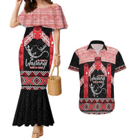 Toitu Te Tiriti O Waitangi Couples Matching Mermaid Dress and Hawaiian Shirt Maori Wharenui With Taniko Motifs LT14 Red - Polynesian Pride