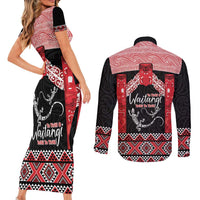 Toitu Te Tiriti O Waitangi Couples Matching Short Sleeve Bodycon Dress and Long Sleeve Button Shirt Maori Wharenui With Taniko Motifs LT14 - Polynesian Pride