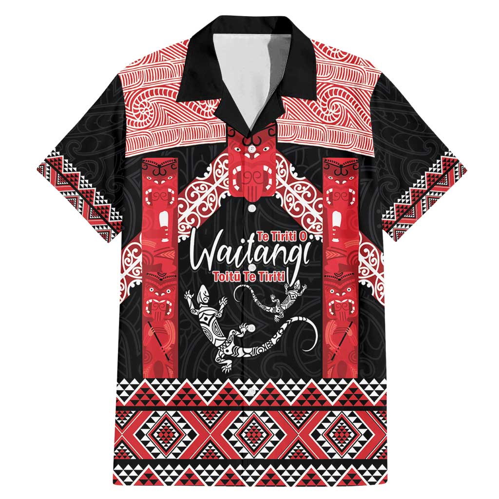 Toitu Te Tiriti O Waitangi Family Matching Mermaid Dress and Hawaiian Shirt Maori Wharenui With Taniko Motifs LT14 Dad's Shirt - Short Sleeve Red - Polynesian Pride