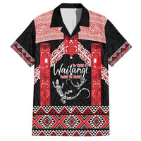 Toitu Te Tiriti O Waitangi Family Matching Off Shoulder Maxi Dress and Hawaiian Shirt Maori Wharenui With Taniko Motifs LT14 Dad's Shirt - Short Sleeve Red - Polynesian Pride