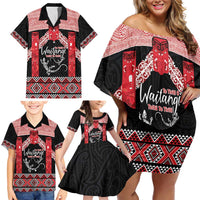 Toitu Te Tiriti O Waitangi Family Matching Off Shoulder Short Dress and Hawaiian Shirt Maori Wharenui With Taniko Motifs LT14 - Polynesian Pride