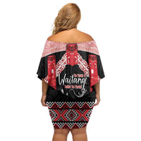 Toitu Te Tiriti O Waitangi Family Matching Off Shoulder Short Dress and Hawaiian Shirt Maori Wharenui With Taniko Motifs LT14 - Polynesian Pride