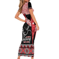 Toitu Te Tiriti O Waitangi Family Matching Short Sleeve Bodycon Dress and Hawaiian Shirt Maori Wharenui With Taniko Motifs LT14 - Polynesian Pride