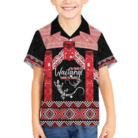 Toitu Te Tiriti O Waitangi Family Matching Short Sleeve Bodycon Dress and Hawaiian Shirt Maori Wharenui With Taniko Motifs LT14 Son's Shirt Red - Polynesian Pride