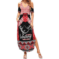 Toitu Te Tiriti O Waitangi Family Matching Summer Maxi Dress and Hawaiian Shirt Maori Wharenui With Taniko Motifs LT14 Mom's Dress Red - Polynesian Pride