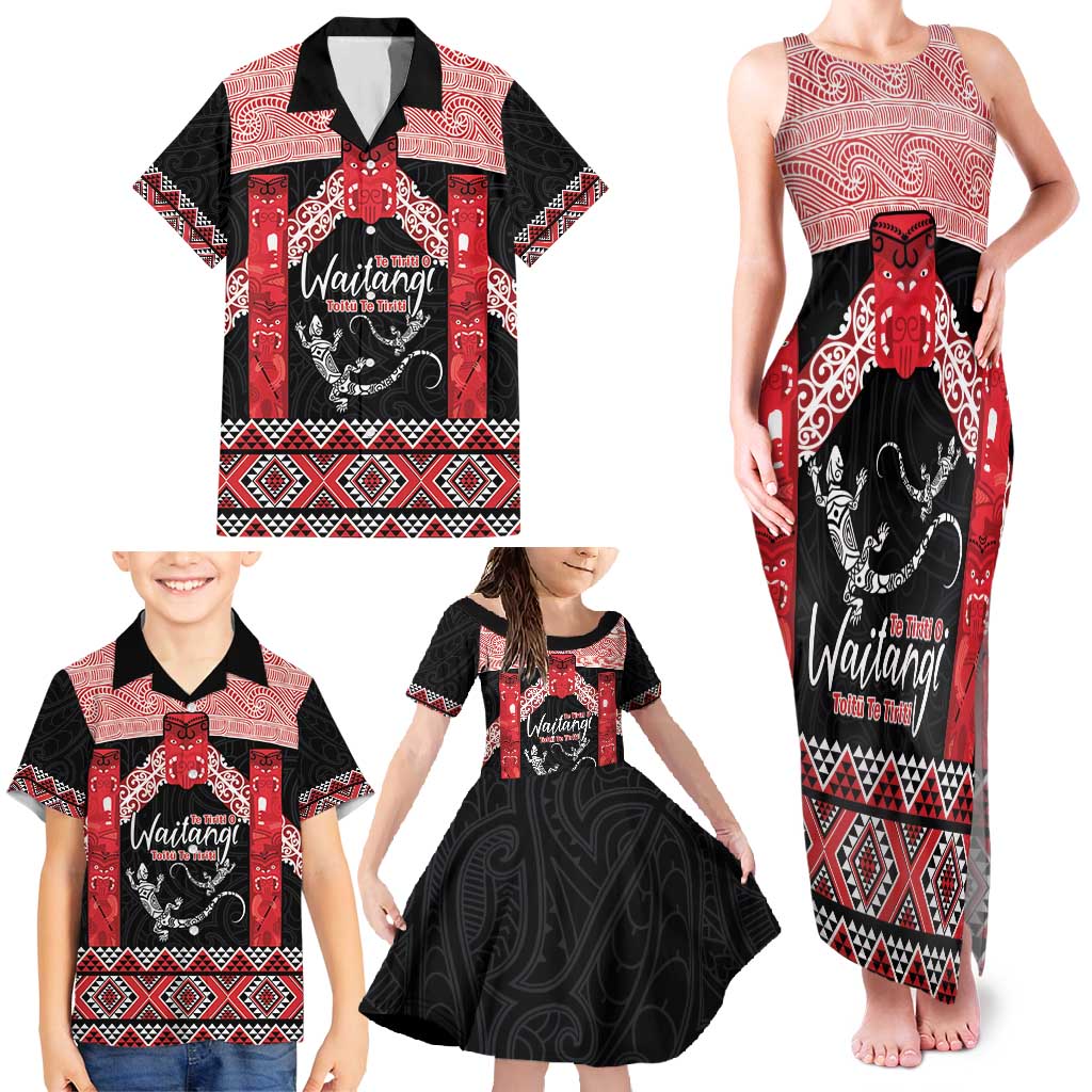 Toitu Te Tiriti O Waitangi Family Matching Tank Maxi Dress and Hawaiian Shirt Maori Wharenui With Taniko Motifs LT14 - Polynesian Pride