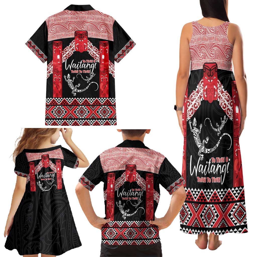 Toitu Te Tiriti O Waitangi Family Matching Tank Maxi Dress and Hawaiian Shirt Maori Wharenui With Taniko Motifs LT14 - Polynesian Pride