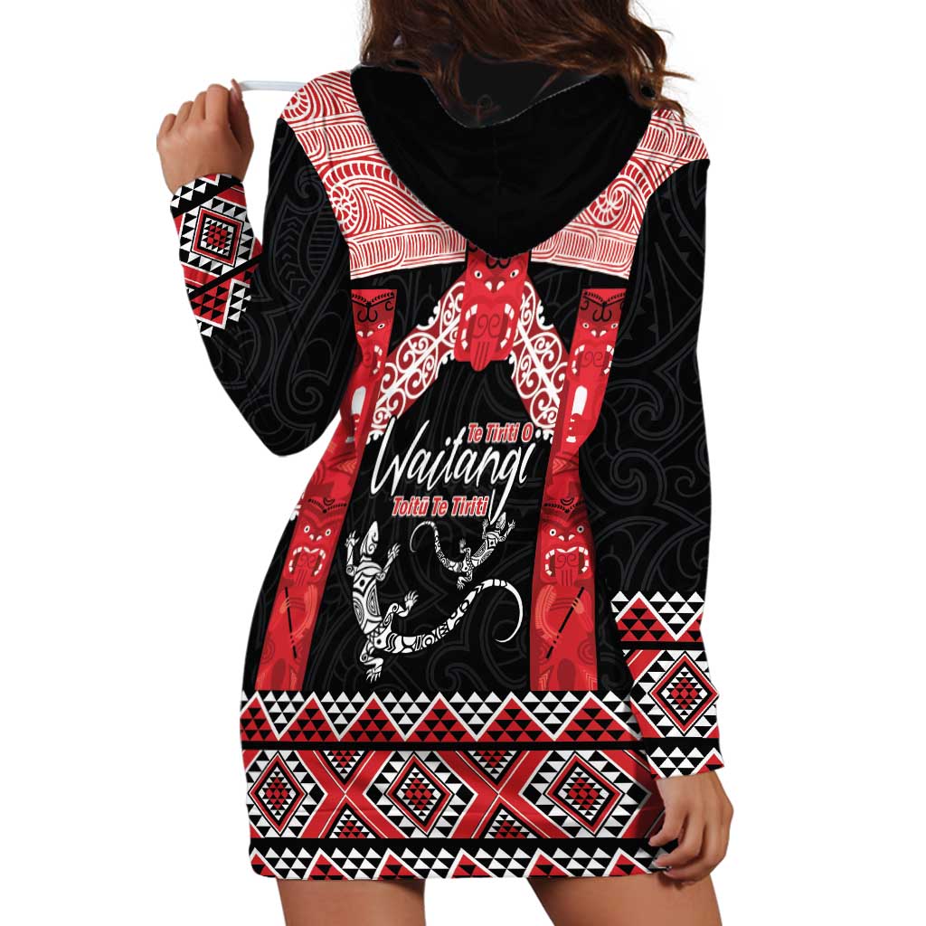 Toitu Te Tiriti O Waitangi Hoodie Dress Maori Wharenui With Taniko Motifs LT14 - Polynesian Pride